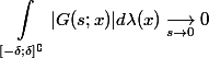 \begin{aligned} \int_{[-\delta;\delta]^\complement} |G(s;x)| d\lambda(x) \underset{s\rightarrow 0}{\longrightarrow} 0\end{aligned}